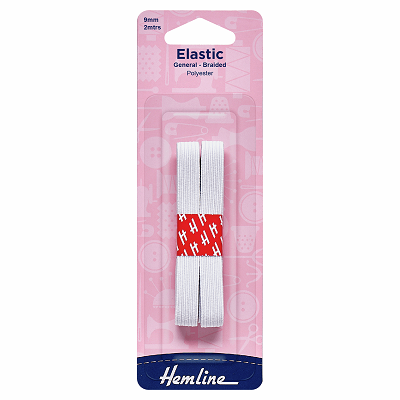 H620.9 General Purpose Braided Elastic: 2m x 9mm: White..